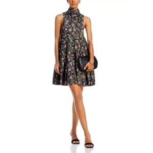 Cinq A Sept Dress Women 00 Black Floral Giselle Babydoll Tiered Whimsy Romantic